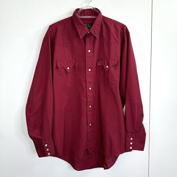 Vintage Bar M Rancher Shirt Mens Size Large Red Western Pearl Snap Rockabilly - Picture 1 of 5